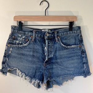 Brand: Agolde - Color: Medium wash denim - Style: Cut off shorts